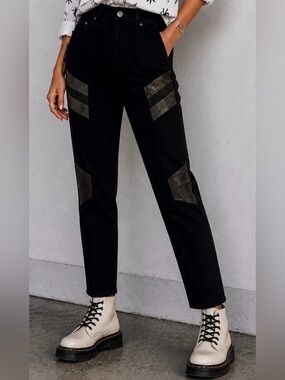 Rag & Bone skinny jeans, dark blue with black faux leather, women’s size 30. EUC
